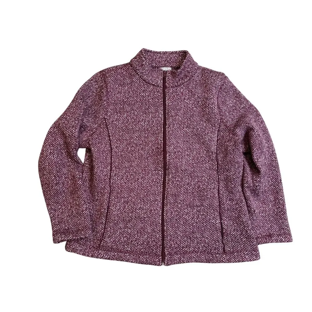 Talbots Womens Burgundy Full Zip Herringbone Fleece Jacket Size XL - Picture 1 of 9